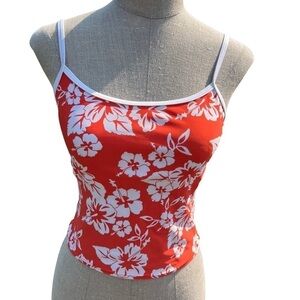 Vintage Hawaiian Tropical Print Tankini Swim Crop Top Size Small